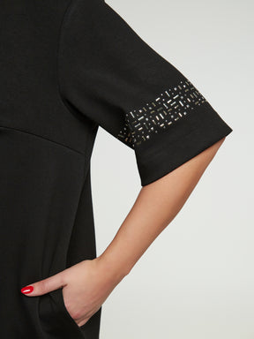 Mat Mini Dress with Sparkle Sleeve