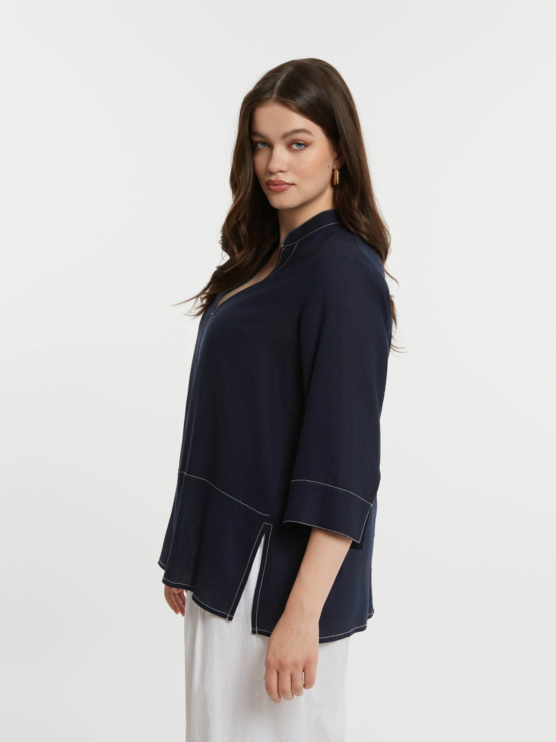 Mat Navy V Neck Blouse 