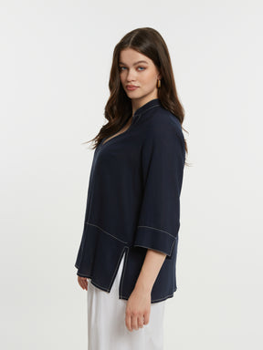 Mat Navy V Neck Blouse 