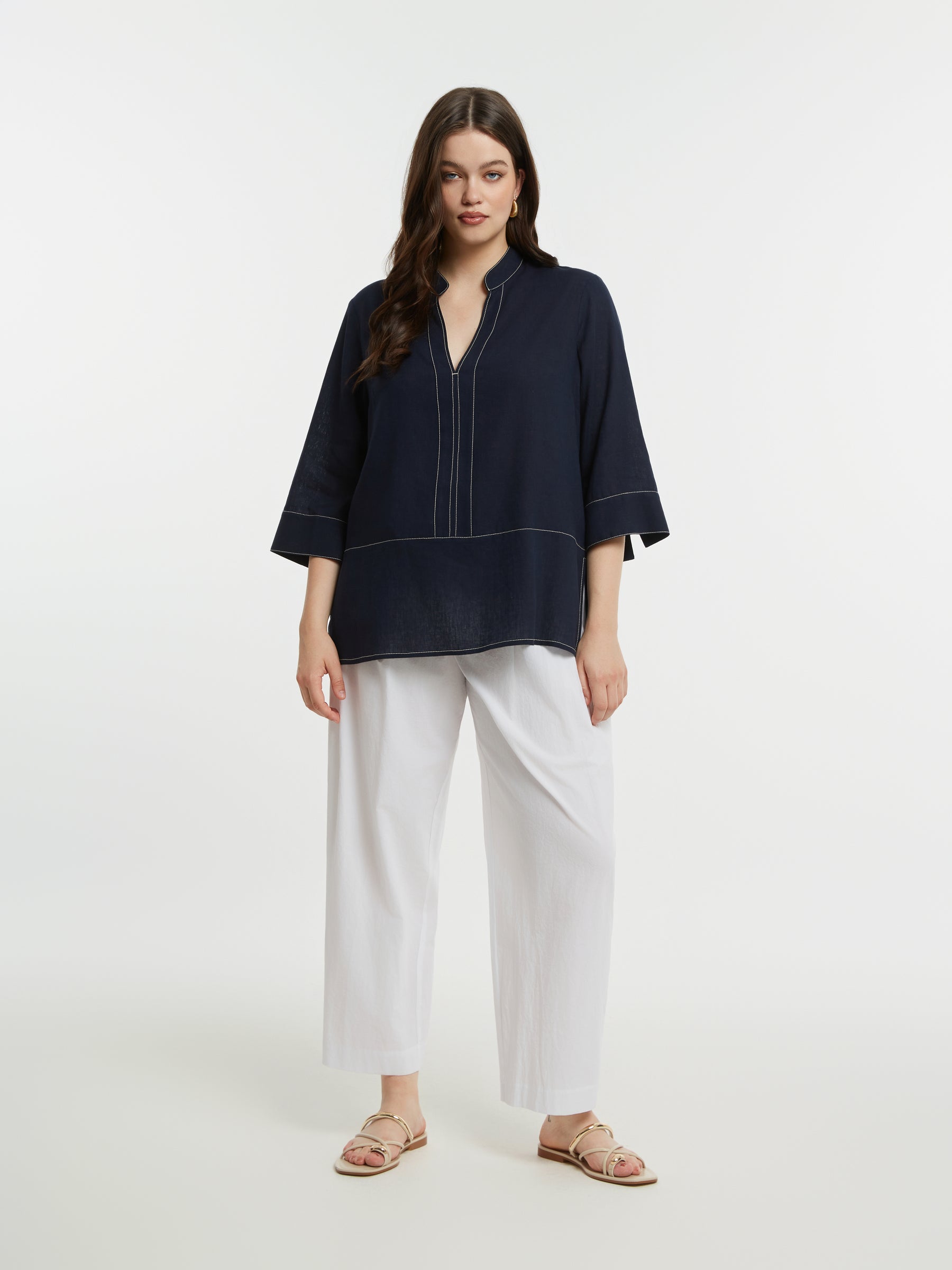 Mat Navy V Neck Blouse 