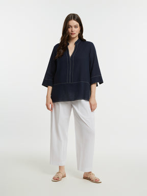 Mat Navy V Neck Blouse 