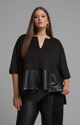 Mat Suede V Neck Top in Black 