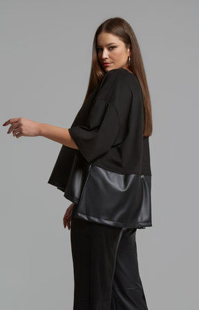 Mat Suede V Neck Top in Black 