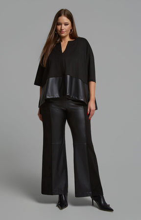 Mat Suede V Neck Top in Black 