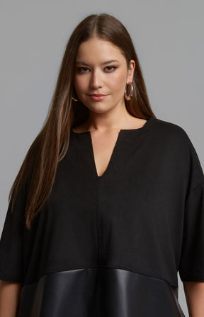 Mat Suede V Neck Top in Black 