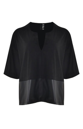 Mat Suede V Neck Top in Black 