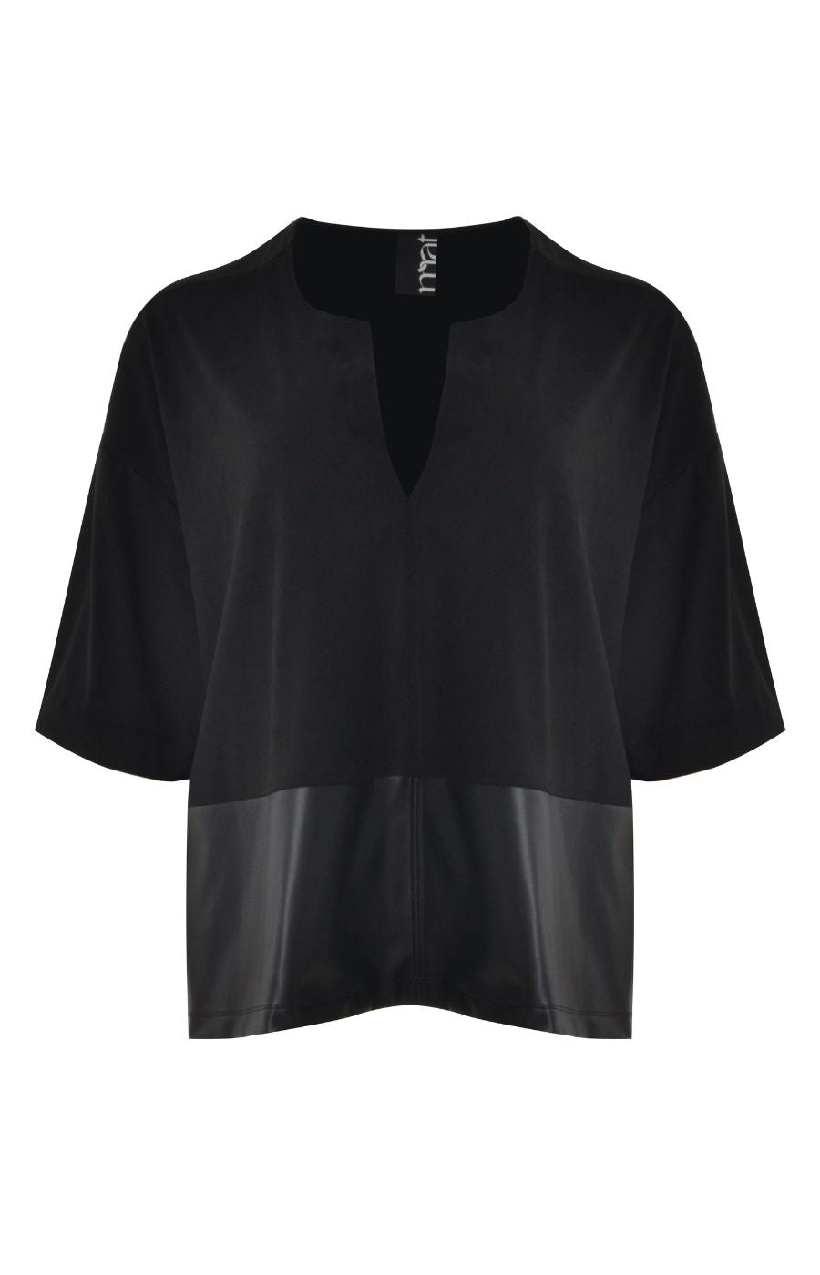 Mat Suede V Neck Top in Black 