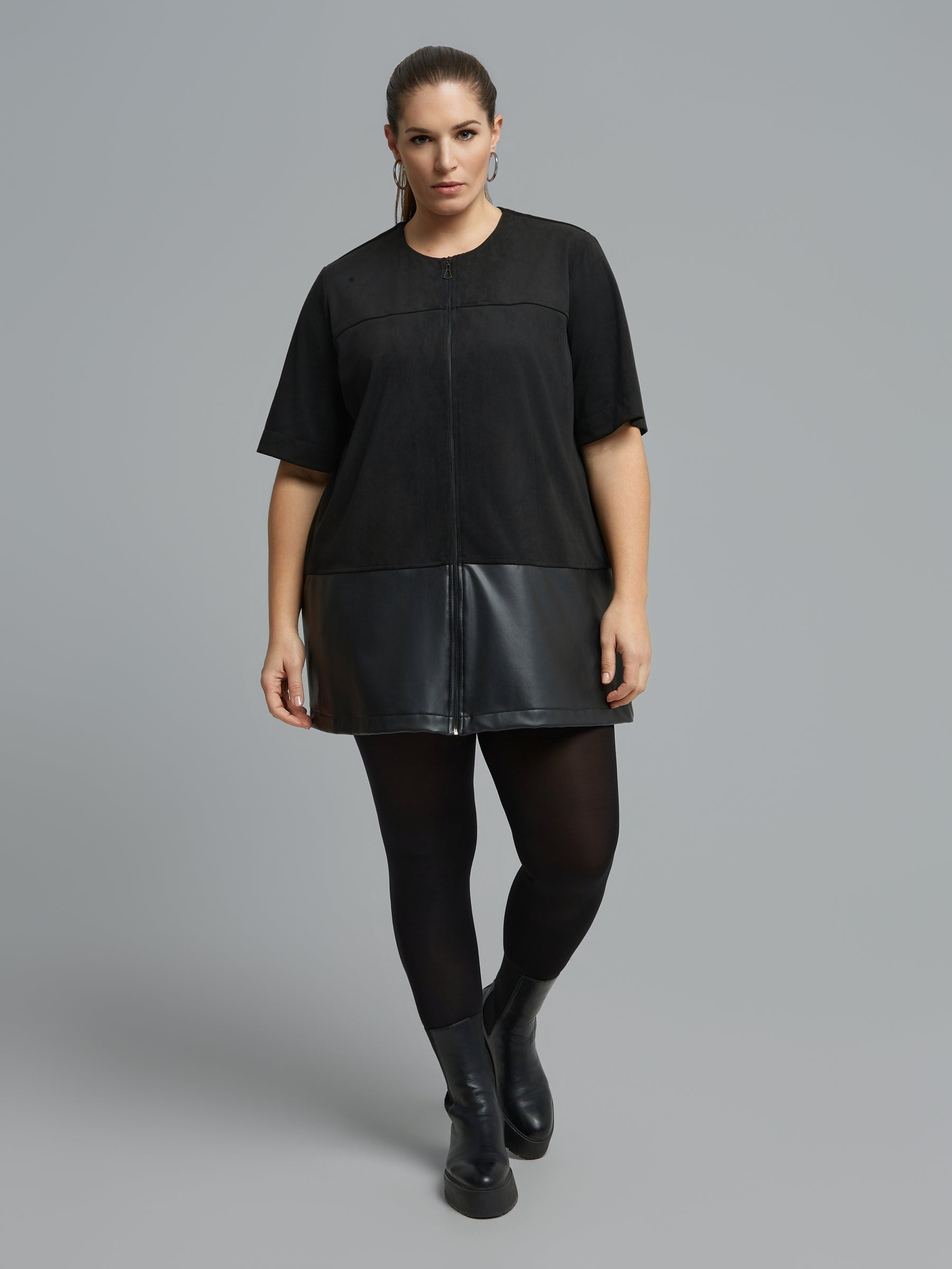 Mat Suede Zip Dress in Black