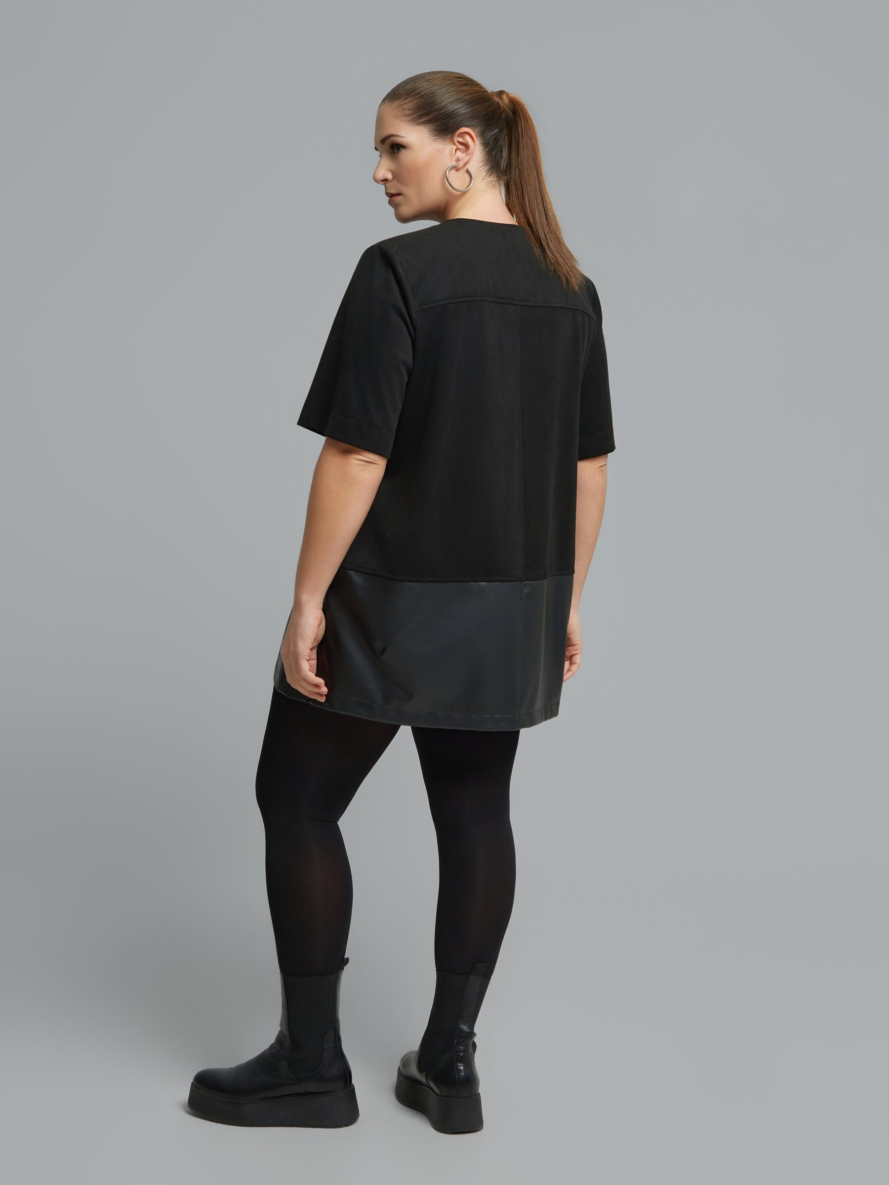 Mat Suede Zip Dress in Black 