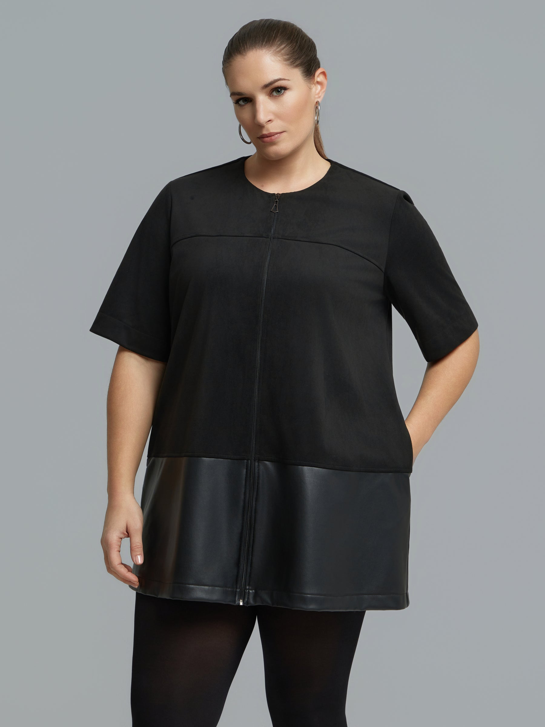 Mat Suede Zip Dress in Black 