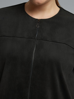 Mat Suede Zip Dress in Black 