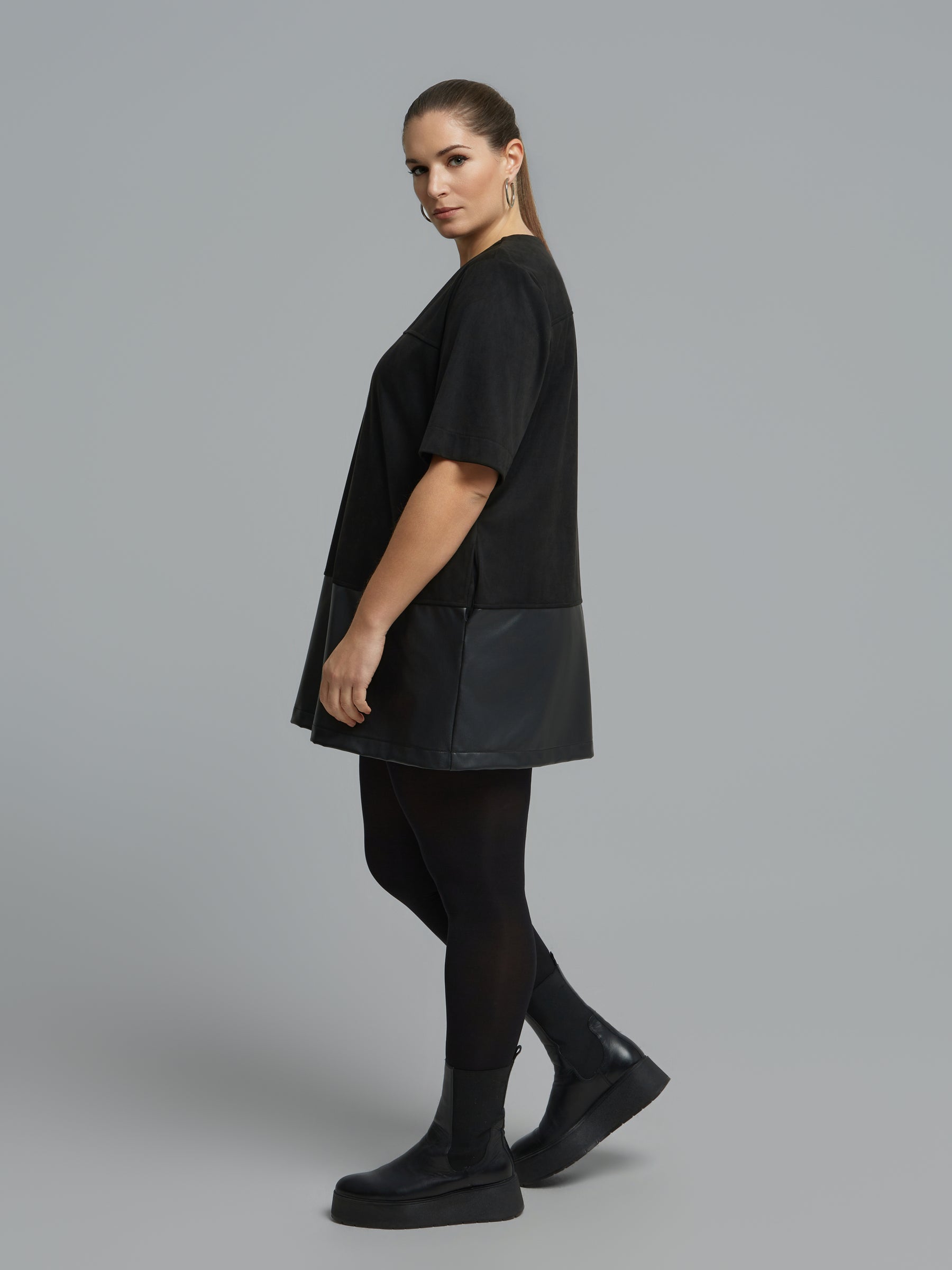 Mat Suede Zip Dress in Black 