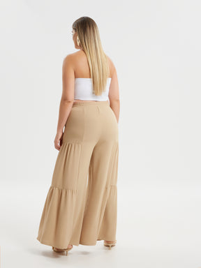 Mat Tiered Trouser in Beige