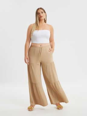 Mat Tiered Trouser in Beige