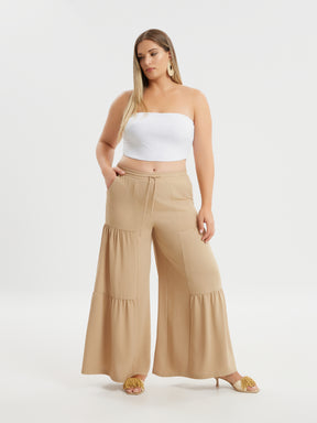 Mat Tiered Trouser in Beige