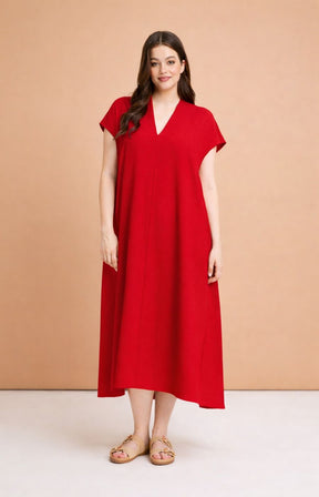 Mat V-Neck Maxi Dress in Red 