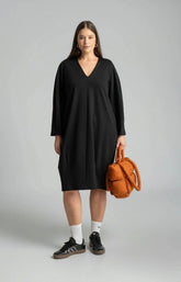 Mat V Neck Midi Dress in Black 