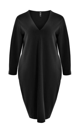 Mat V Neck Midi Dress in Black 