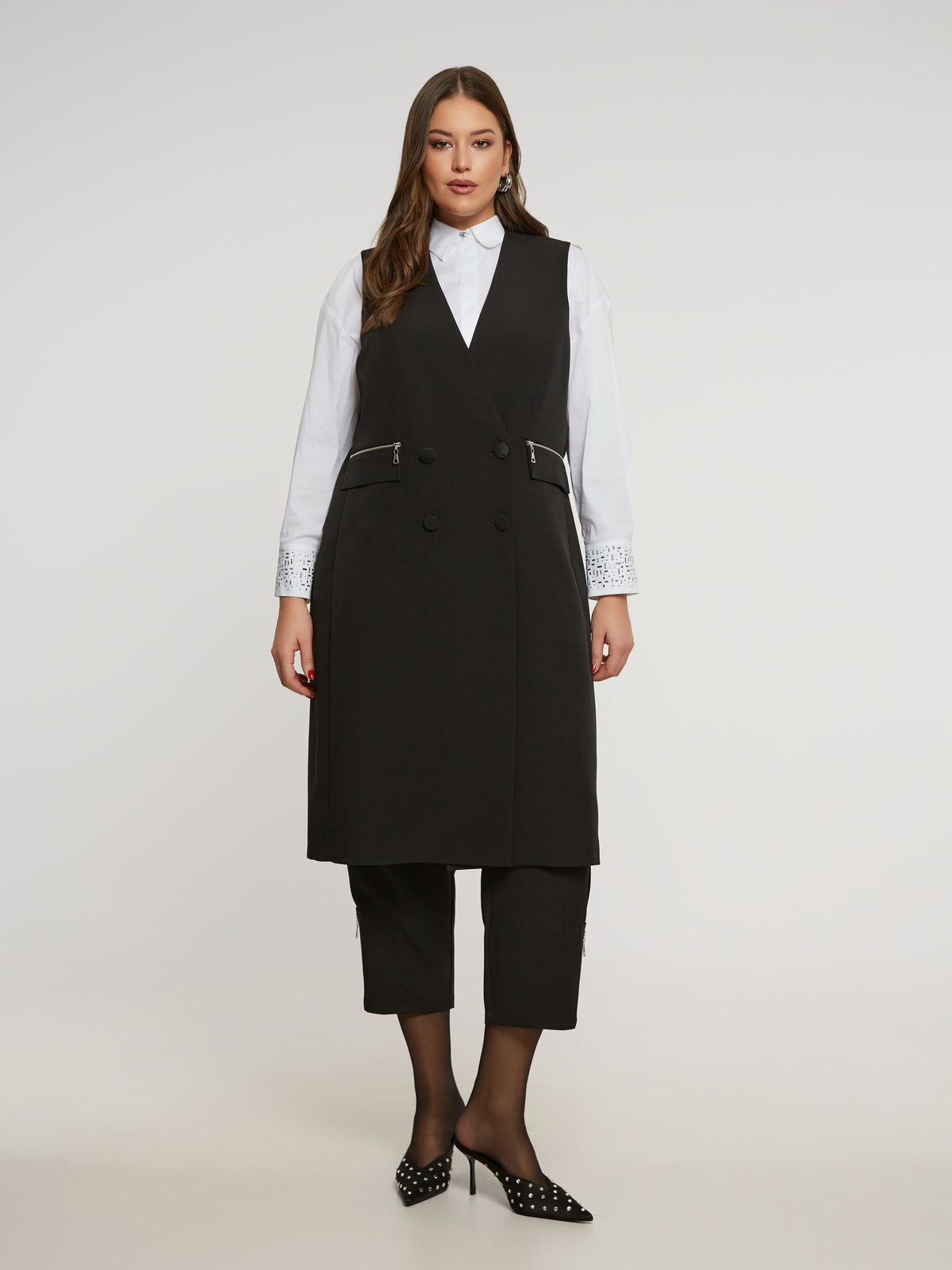 Mat Waistcoat Dress in Black