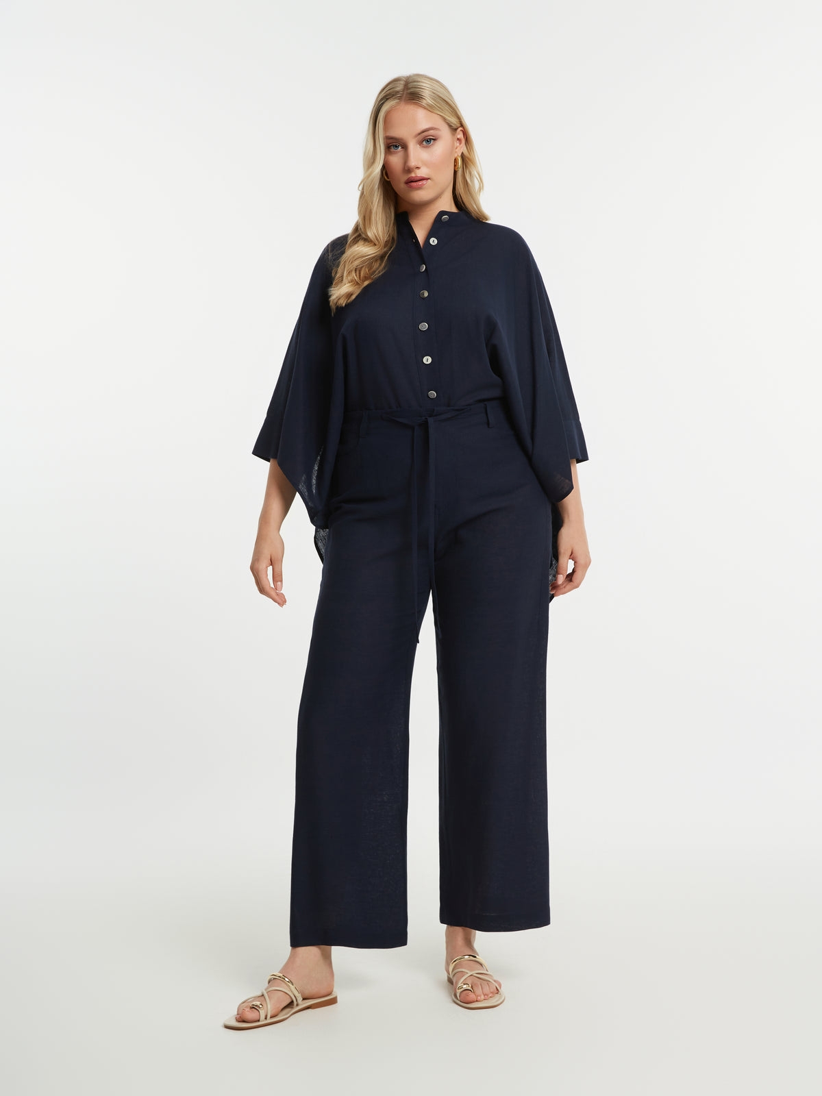 Mat Wide Leg Trouser in Navy 