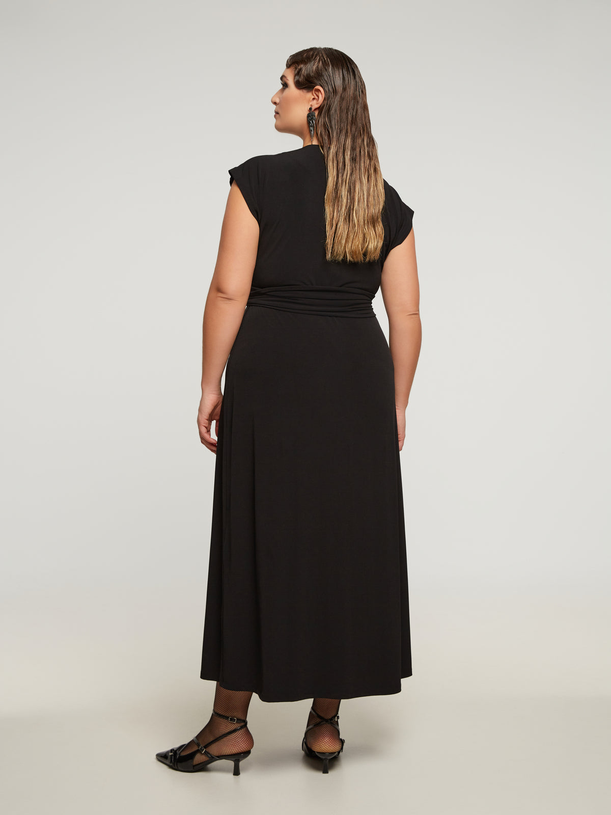Mat Wrap Look Dress in Black