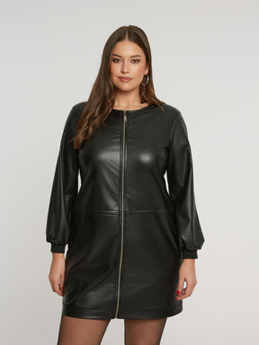 Mat Zip Leather Dress in Black