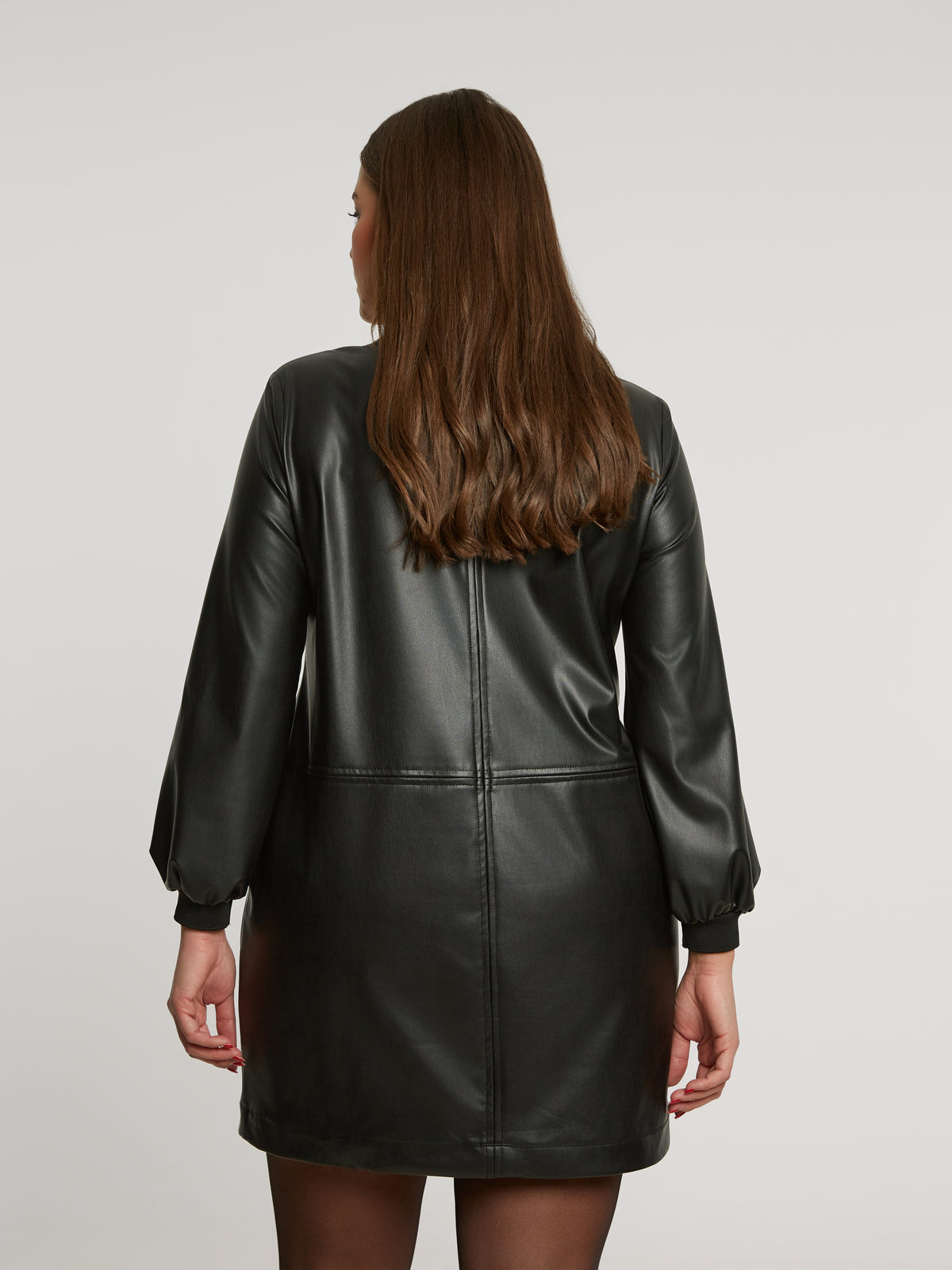 Mat Zip Leather Dress in Black