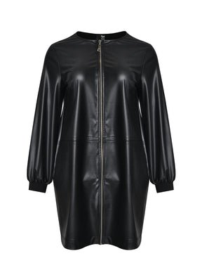 Mat Zip Leather Dress in Black