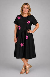 Matilda Black Dress with Pink Flowers 