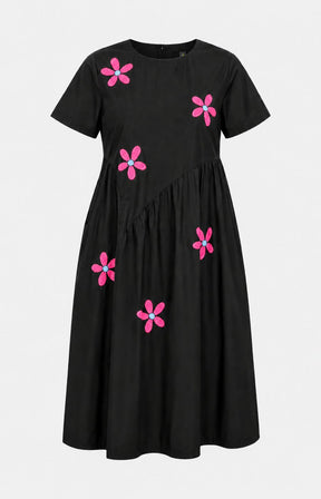 Matilda Black Dress with Pink Flowers 