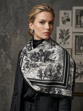 Monica Silk Scarf in Black. This image was created using AI.