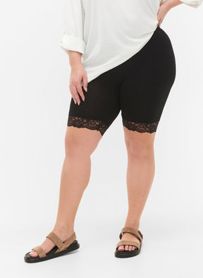 Zizzi Lace Trim Shorts Black