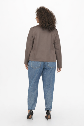 Only Carmakoma Jersey Biker Jacket in Taupe