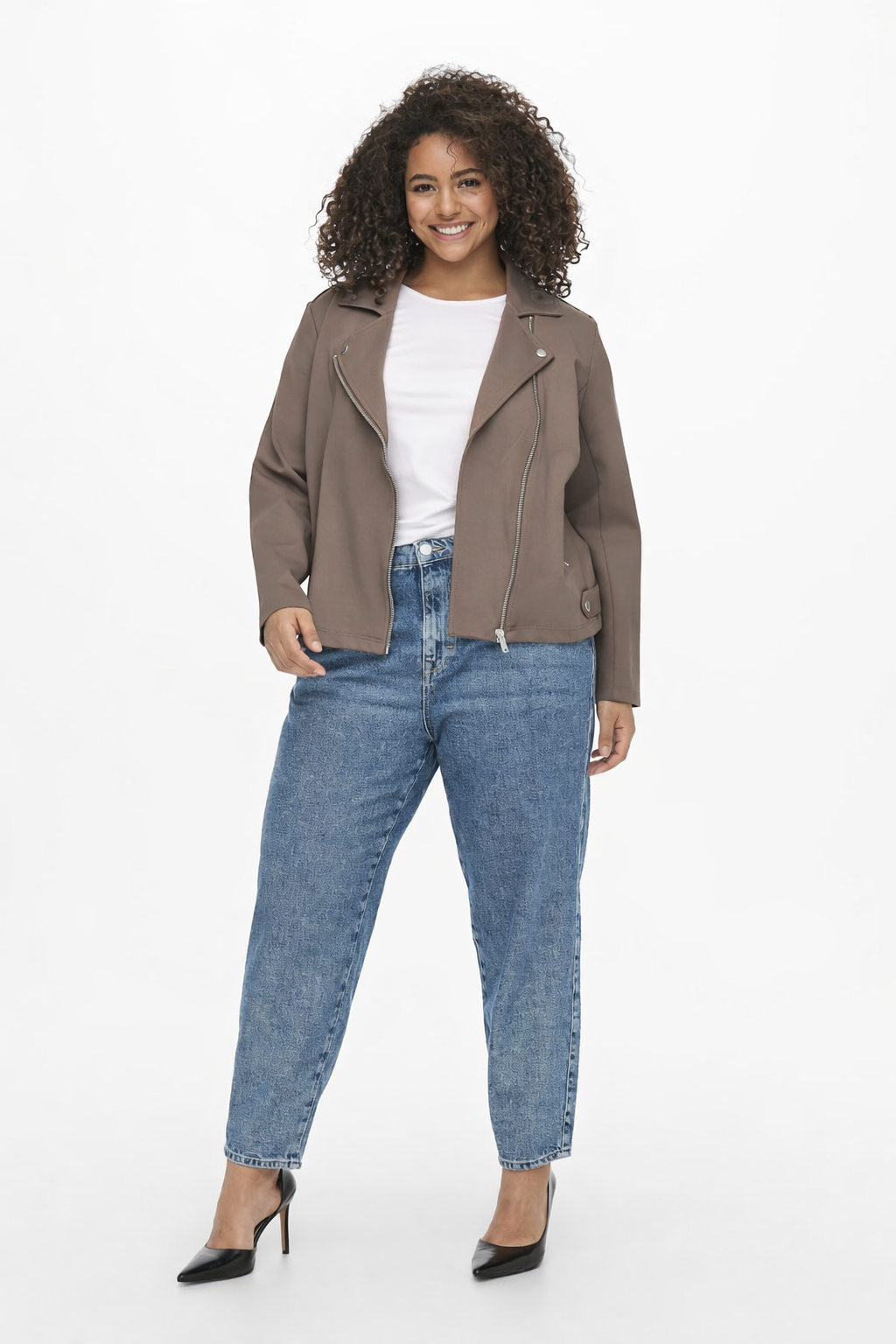 Only Carmakoma Jersey Biker Jacket in Taupe