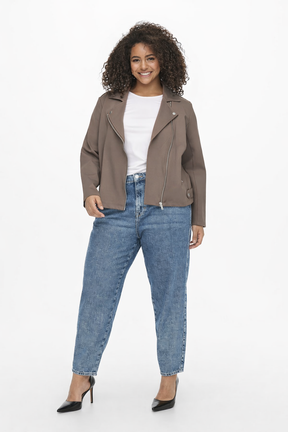 Only Carmakoma Jersey Biker Jacket in Taupe