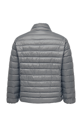 Gray puffer jacket on a white background