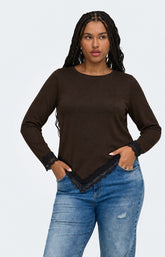 Only Carmakoma Alba Lace Trim Top in Coffee 