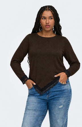Only Carmakoma Alba Lace Trim Top in Coffee 