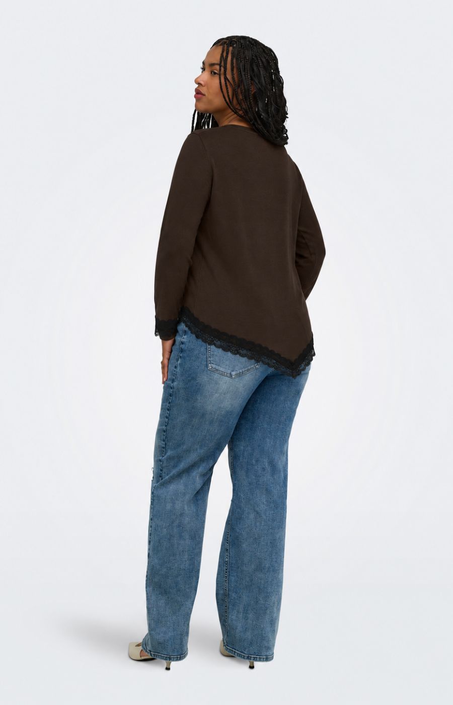 Only Carmakoma Alba Lace Trim Top in Coffee 