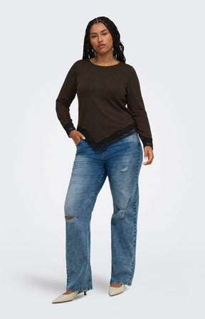 Only Carmakoma Alba Lace Trim Top in Coffee 