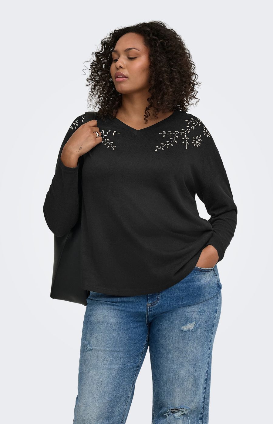 Only Carmakoma Alba Rhinestone Top in Black 