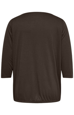 The Only Carmakoma Carlinne Top in Coffee Bean, A dark brown long-sleeve top shown from the back, photographed against a plain white background.