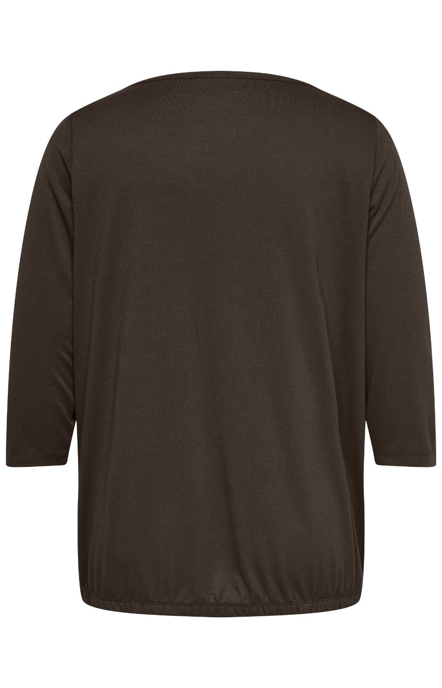The Only Carmakoma Carlinne Top in Coffee Bean, A dark brown long-sleeve top shown from the back, photographed against a plain white background.