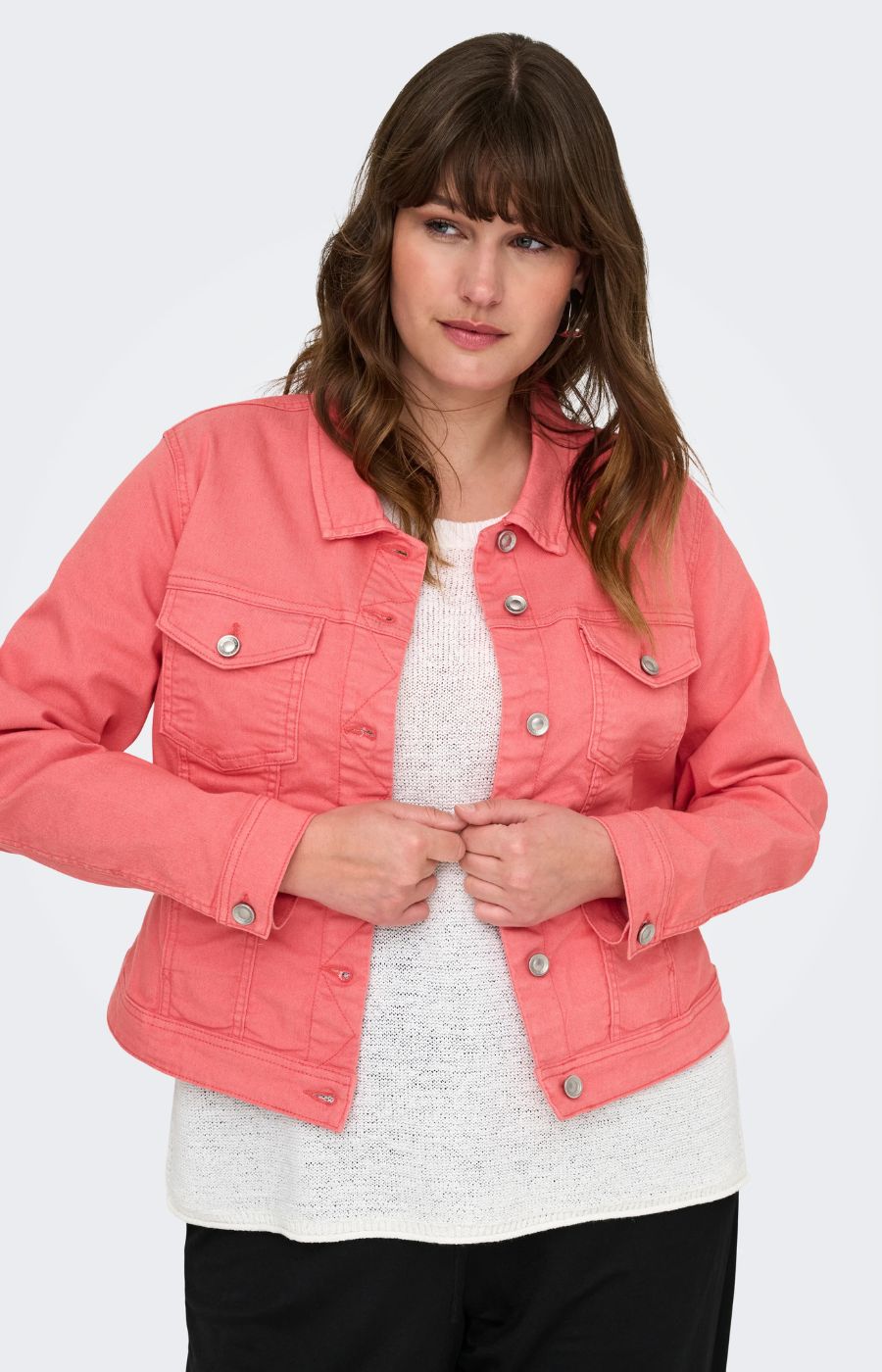 Only Carmakoma Denim Jacket in Coral