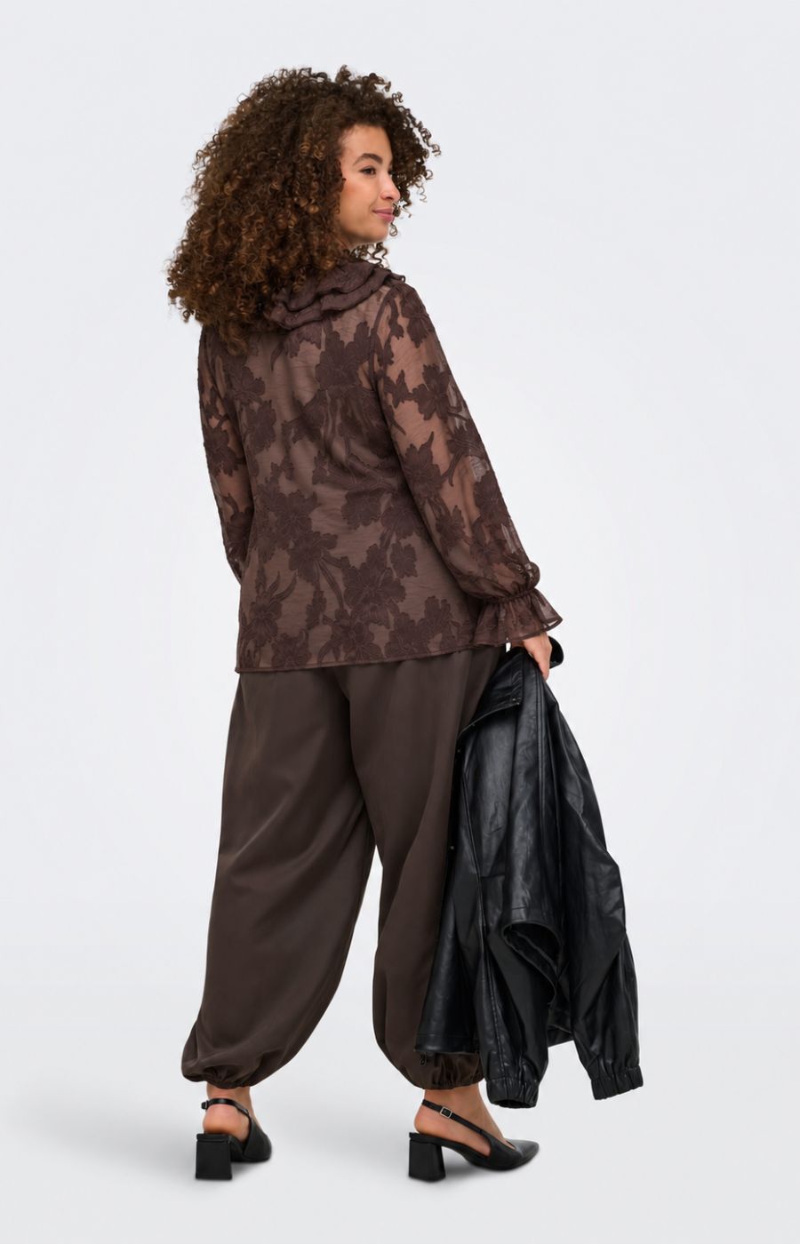 Only Carmakoma Eleni Tie Blouse in Coffee Bean 