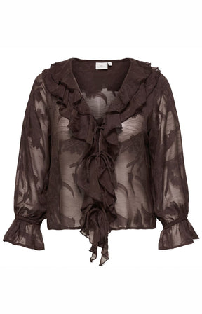 Only Carmakoma Eleni Tie Blouse in Coffee Bean 