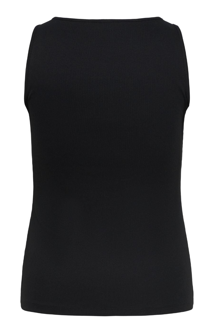 The Only Carmakoma Iris Vest Top in Black, a black sleeveless ribbed tank top shown from the back, photographed against a plain white background.