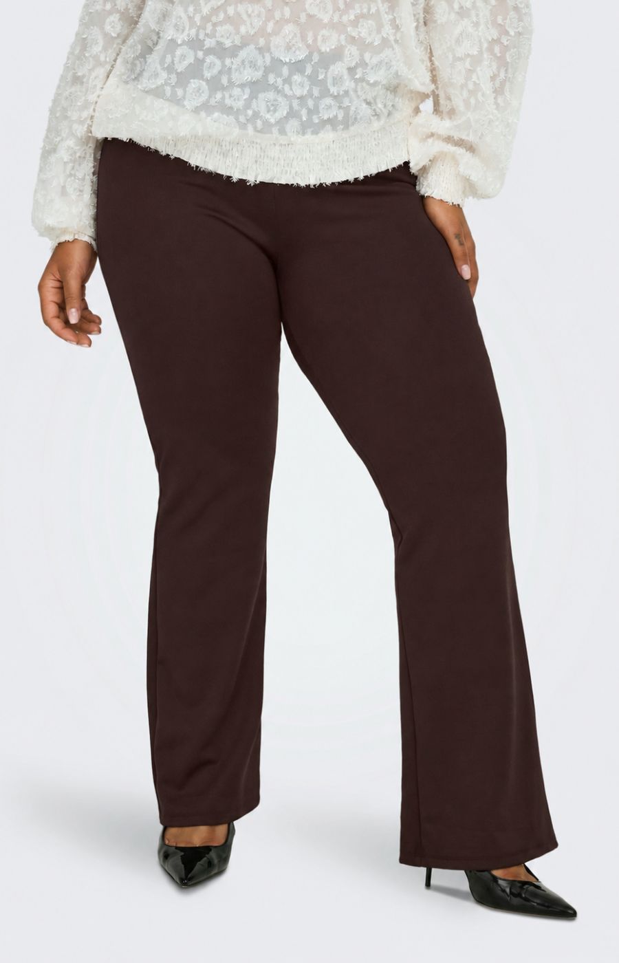 Only Carmakoma Pever Flared Trousers in Brown 