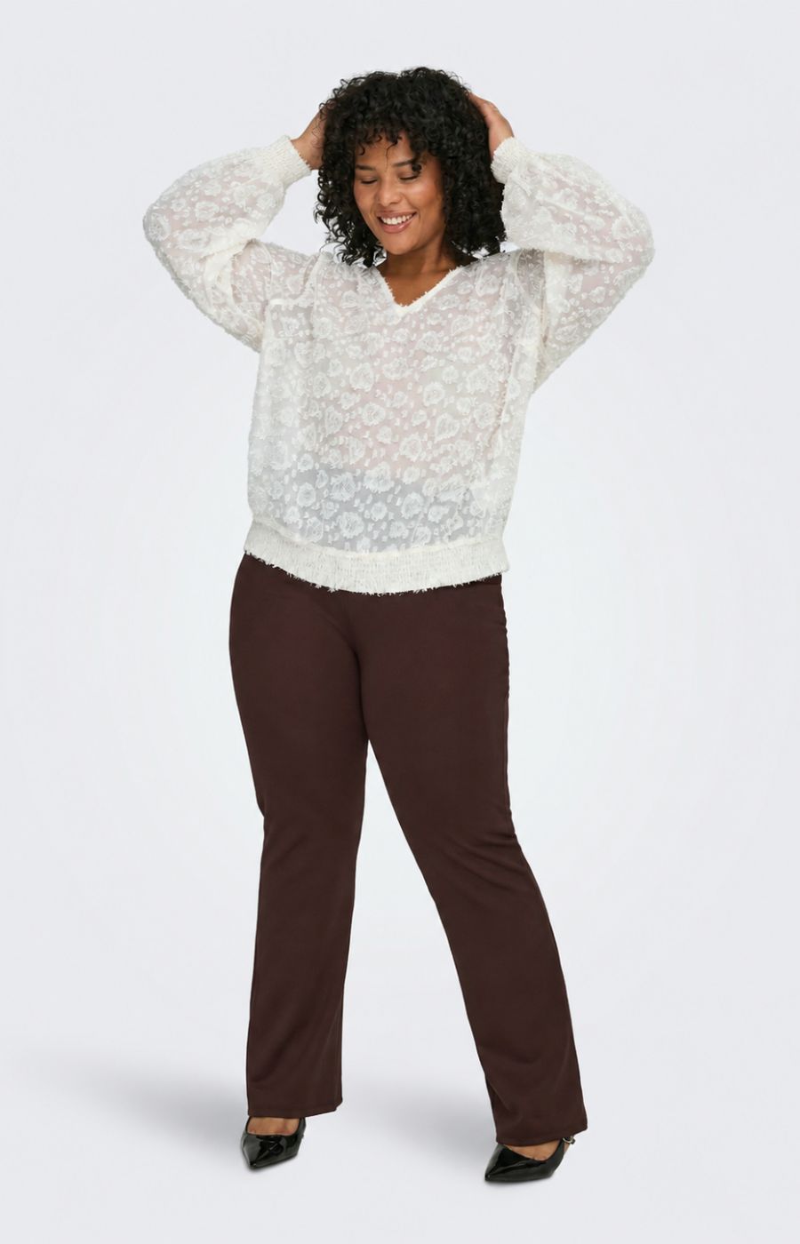 Only Carmakoma Pever Flared Trousers in Brown 