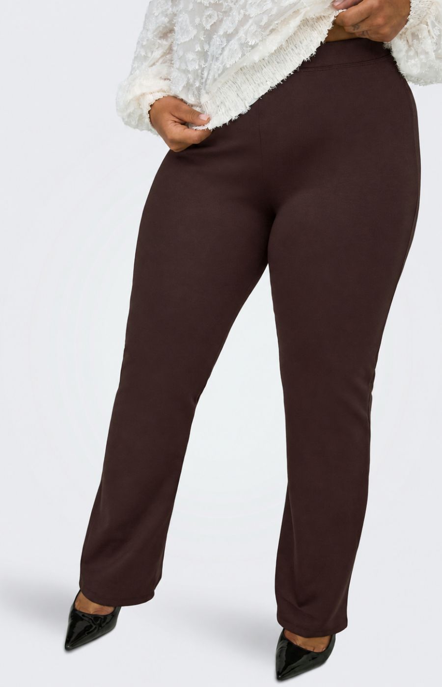 Only Carmakoma Pever Flared Trousers in Brown 